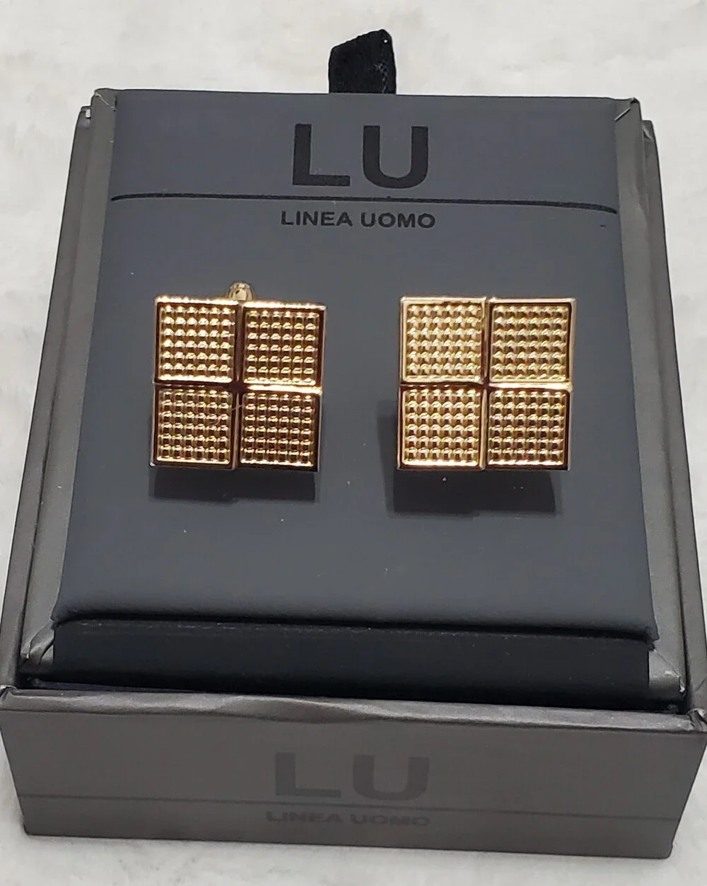 Linea Uomo Gold Textured Grid Cufflinks NIB